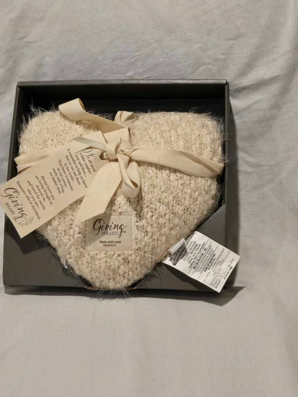 Demdaco Cream Knit Heart Accent Pillow with Ribbon